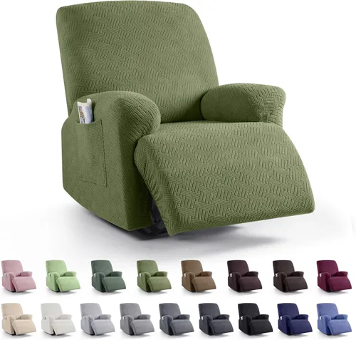 Miniatura 37 de KinCam Fundas para sillón reclinable, fundas elásticas para sillas reclinables, fundas para sofá reclinable de jacquard a rayas, protectores