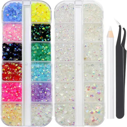 Miniatura 33 de 3520 diamantes de imitación de uñas color dorado champán para uñas, multiformas con parte trasera plana, diamantes de imitación redondos