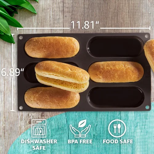 Miniatura 3 de LURCH Molde para bollos para perros calientes Molde de silicona antiadherente flexible para hornear Bandeja de pan, rollos, pasteles y Eclair