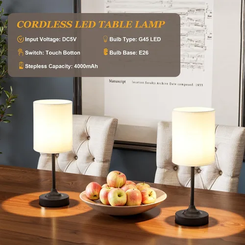 Miniatura 3 de Lámpara de mesa Cordlss con control táctil, lámpara recargable USB-C con atenuación continua, 4000 mAh, funciona con pilas, lámpara de noche