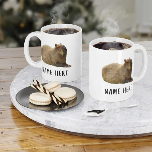Miniatura 6 de Funny Capybara - Taza de café con nombre personalizado de Navidad 2025, color blanco, 11 onzas