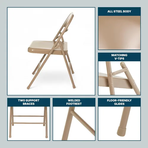 Miniatura 9 de OEF Furnishings OEF900 Series - Sillas plegables de acero ligeras prémium (paquete de 4, beige)