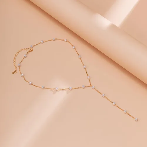 Miniatura 3 de Delicado collar de perlas para mujer, collar de oro y perlas, collar largo bohemio de perlas sintéticas para playa, joyería de perlas para mujer
