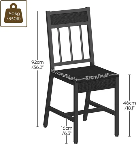 Miniatura 3 de YATINEY Dining Chairs Set of 4, Industrial Kitchen Chairs with Metal Frame, Slanted Back, Wooden Dining Chair Set, for Kitchen, Living Room, Black