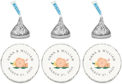 Miniatura 39 de Andaz Press Etiquetas personalizadas de gota de chocolate para boda, nombres y fecha redondos de novios, azul bebé, paquete de 240, personalizadas