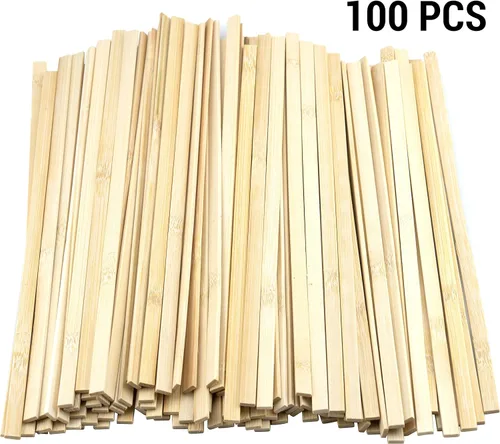 Miniatura 2 de 100 palos de madera para manualidades, palos largos de bambú natural, varillas cuadradas de madera sin terminar, tiras de madera largas