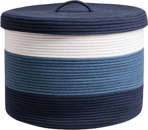 Miniatura 27 de Cesta de almacenamiento extra grande de 16" x 16" x 18" con tapa, cestas de almacenamiento de cuerda de algodón, canasta de lavandería, contenedor