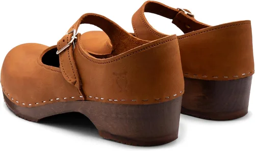 Miniatura 6 de Sandgrens Zuecos de madera sueca hechos a mano para mujer, sandalias de tacón bajo Mary Jane