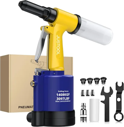 Miniatura 11 de JUSTOOL Pistola de remache neumática de alta resistencia 3916 LBF Air Rivet Gun-3/32", 1/8", 5/32", 3/16", 1/4" Remachadora de aire con NPT 1/4