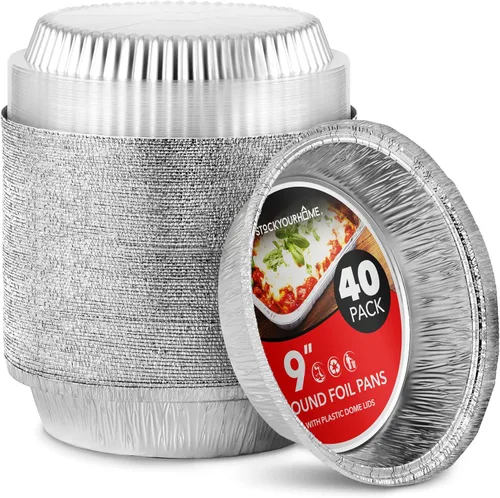 Stock Your Home Bandejas redondas de papel de aluminio de 9 pulgadas con tapas (paquete de 40) Moldes para tartas desechables de 9 pulgadas con