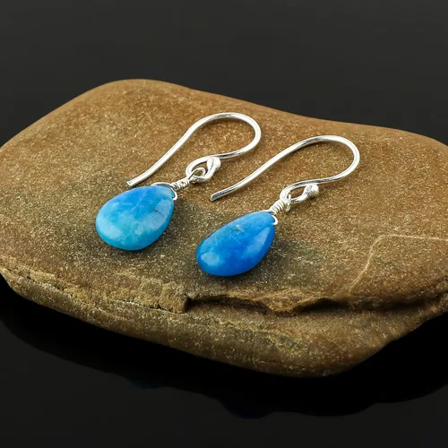 Miniatura 91 de Aretes de aro de cristal afganita natural Piedras afganas de alto grado Aretes chapados en plata Gota lisa Joyas de piedras preciosas hechas