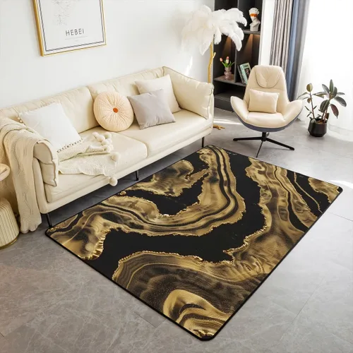 Miniatura 38 de jejeloiu Alfombra de decoración de mármol negro y dorado, alfombra para sala de estar, dormitorio, para niños, niñas, adolescentes, decoración