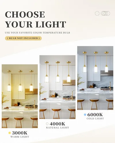 Miniatura 7 de LIROUVET Luces Colgantes Doradas para Isla de Cocina - Lámpara Colgante de Cristal Doble, Luz Colgante de 1 Luz con Cristal Transparente y Lechoso