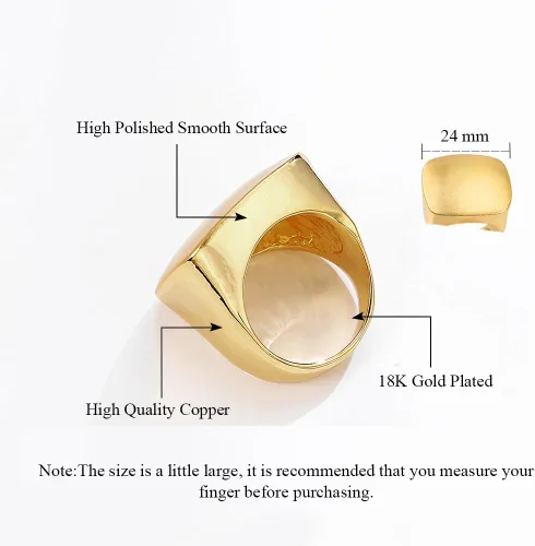 Miniatura 4 de Anillos de oro y plata para mujer, anillos gruesos chapados en oro, anillos cuadrados de metal ancho, joyería de disfraz de cóctel