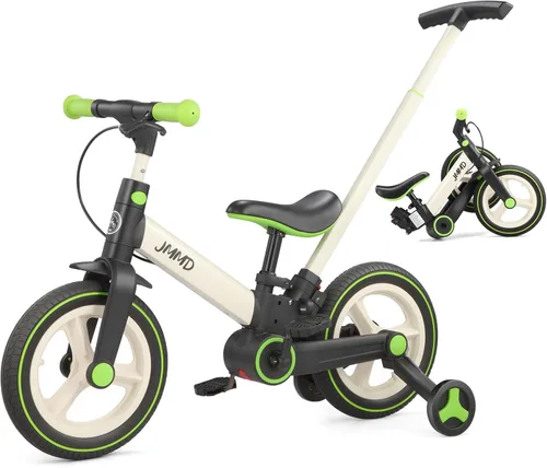 JMMD Bicicleta 6 en 1 para niños de 18 a 60 meses, bicicleta de equilibrio plegable de 12 pulgadas con ruedas de entrenamiento, pedales, frenos,