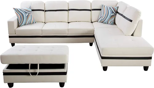 Miniatura 3 de Golden Coast Furniture - Juego de sofá seccional en forma de L, juego de sofá de sala de estar, sofá seccional de cuero con otomana