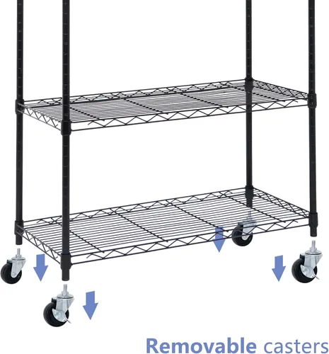 Miniatura 8 de ZENY Estantería resistente de 5 estantes con ruedas, organizador de metal para cocina, oficina, garaje, color negro