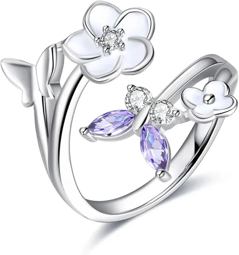 YFN Anillos de mariposa de plata de ley con circonita cúbica, joyería para mujeres y niñas, Plata de ley, Sin información.