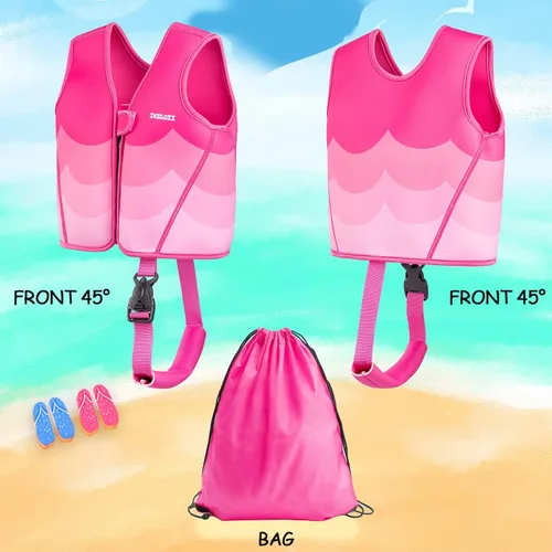 Miniatura 7 de Chaleco de natación para niños pequeños, chaqueta de natación para niños, chaleco de entrenamiento de natación con correa de seguridad ajustable Rosa