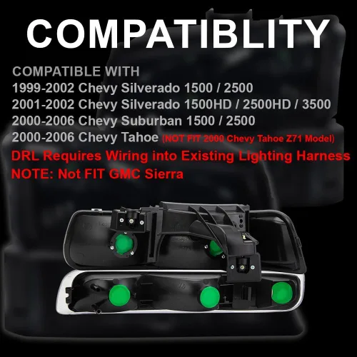Miniatura 5 de G-PLUS - Juego de faros delanteros compatible con Chevy Silverado 1500 2500 & HD 3500 1999-2002/Compatible con Chevy Suburban/Tahoe 2000-2006, faros