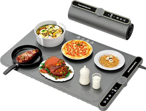 LYSXP Tapete de calentamiento de alimentos 2025, 15 x 23.6 pulgadas, ajuste de temperatura de 9 niveles, calentador de alimentos multifuncional para