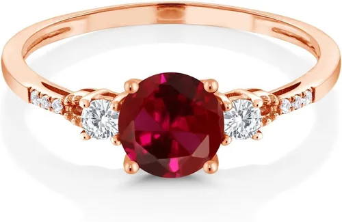 Miniatura 96 de Gem Stone King Anillo de compromiso de 3 piedras preciosas redondas de oro rosa de 10 quilates, 0.236 in, piedra natal, zafiro blanco y diamante