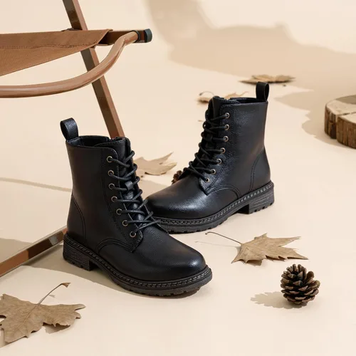 Miniatura 3 de Vepose - Botas de combate para mujer con puntera corta, cordones clásicos, tacón bajo, cremallera 9623