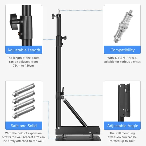 Miniatura 6 de Anillo de luz de pared con base triangular, 51 pulgadas/51.2 in de longitud, soporte ajustable de rotación flexible de 180°, brazo de brazo