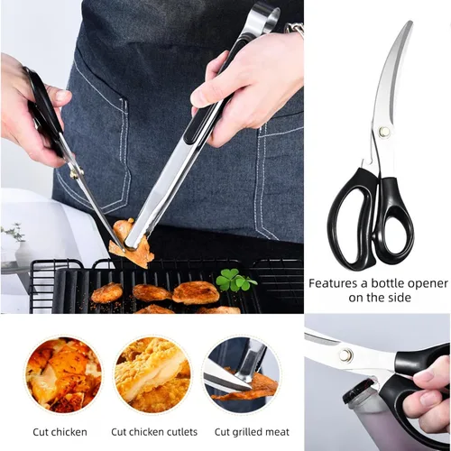Miniatura 4 de Juego de tijeras y pinzas coreanas para barbacoa, tijeras de barbacoa, tijeras de barbacoa de acero inoxidable, tijeras y clips afilados ergonómicos