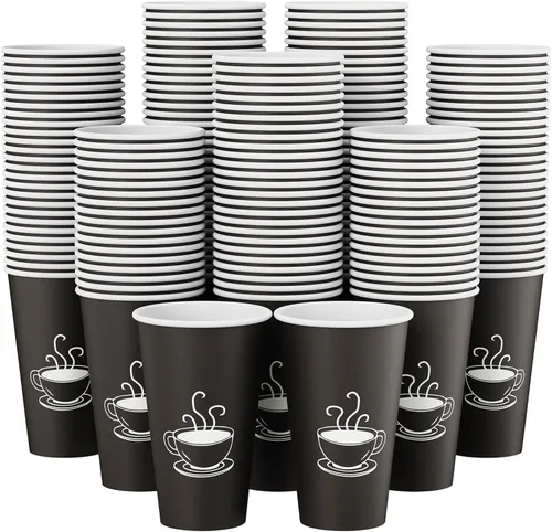Miniatura 7 de TV TOPVALUE Paquete de 210 tazas de café de papel de 12 onzas, vasos de papel negro desechables para beber caliente, agua, té, utilizado
