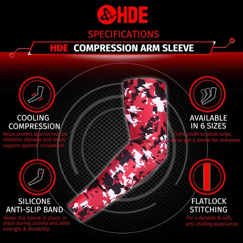 Miniatura 3 de HDE Mangas de compresión de brazo para niños, manga de tiro de baloncesto, deportes juveniles, protección solar, fútbol, béisbol, 1 par Rojo Negro