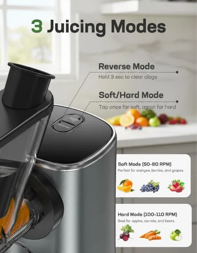 Miniatura 7 de Marsail Exprimidor lento, máquinas exprimidoras de prensa en frío con modos suaves y duros, exprimidor de alto rendimiento de jugo para verduras