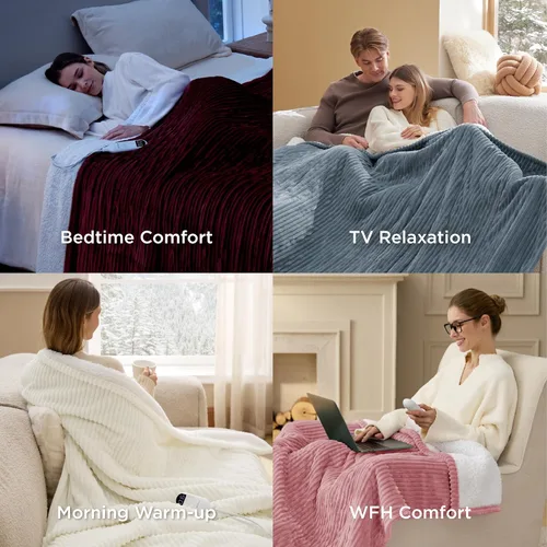 Miniatura 6 de Bedsure GentleSoft - Manta eléctrica individual – Manta térmica de franela suave acanalada, calefacción con 6 ajustes de tiempo (hasta 10 horas), 6