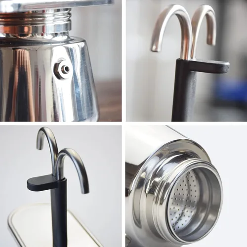 Miniatura 6 de CHICIRIS Cafetera, olla, cafetera, 2 tazas de 3.4 fl oz, olla doble de acero inoxidable, moca, cafetera italiana de conducto DIY