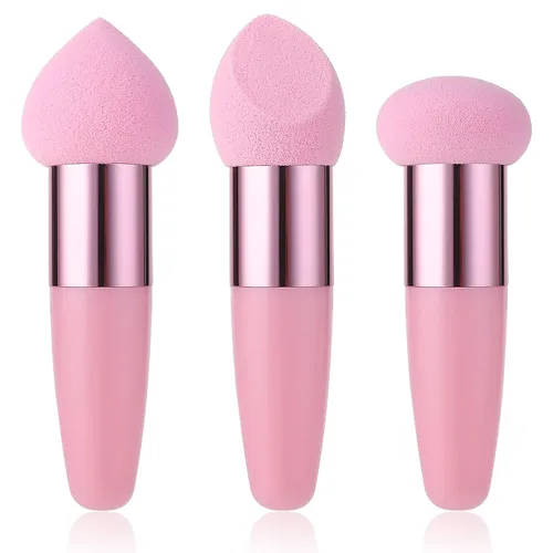 Miniatura 10 de Sibba Juego de 3 esponjas de maquillaje, corrector de base, soplo de mezcla con mango aplicador de cepillo en ángulo, embalaje portátil para cara