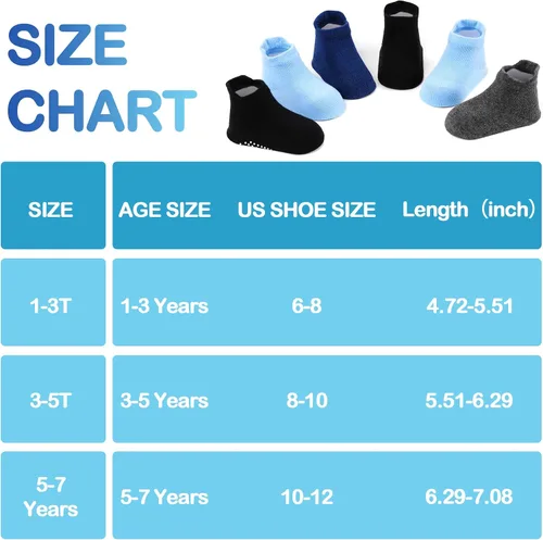 Miniatura 7 de SkiBeaut 12 pares de calcetines antideslizantes para niños y niñas con agarres, calcetines antideslizantes para niños pequeños de 1 a 7 años