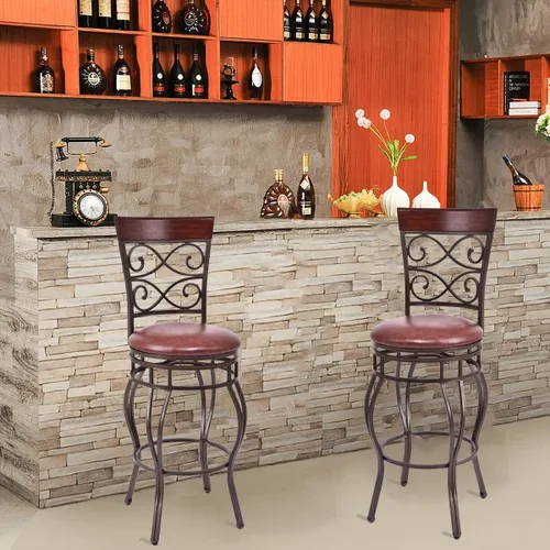 Miniatura 7 de Taburete de bar giratorio de 30 pulgadas de altura de asiento, taburetes de bar giratorios de 360 grados con asiento acolchado de cuero, sillas