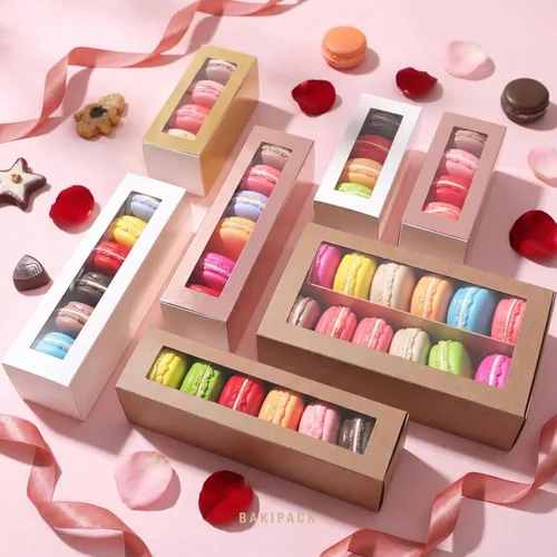 Miniatura 5 de 30 cajas de macarons para 4 o 5 macarons, cajas de regalo doradas para macarons, cajas de dulces, caja de macarons con ventana transparente
