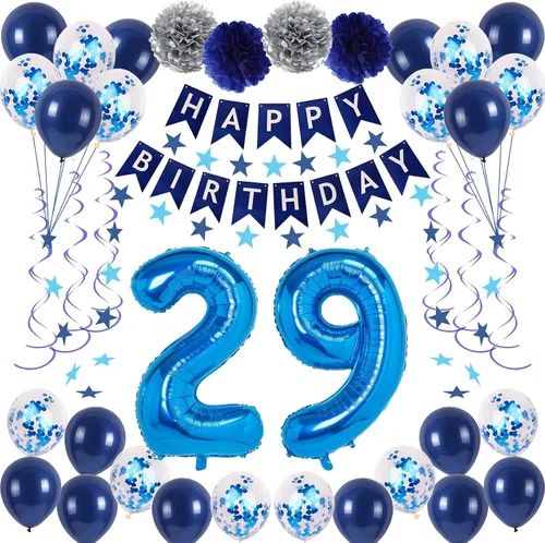 Miniatura 9 de Decoraciones de fiesta de cumpleaños azul número 12 para niños y niñas, suministros de globos de feliz cumpleaños 12 con pancarta de feliz Azul-a-31