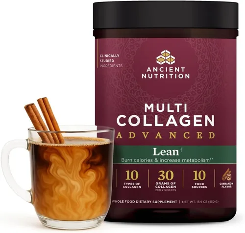 Ancient Nutrition Péptidos de colágeno hidrolizados avanzados, proteína en polvo magra con probióticos y vitamina C, canela, para mujeres y hombres,