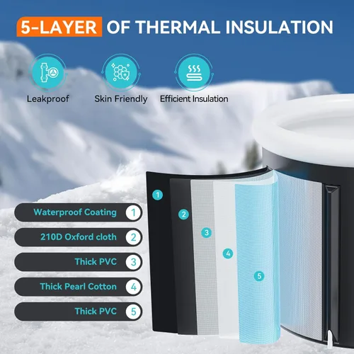 Miniatura 3 de HOROW Bañera de hielo fría con tapa, baño de hielo portátil de múltiples capas para terapia de agua fría y recuperación, uso en interiores