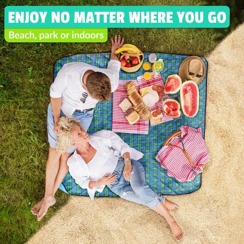 Miniatura 5 de Manta de picnic de la marca Roebury, resistente al agua y arena; ideal para el aire libre, viajar o acampar; de gran tamaño Se dobla en una bolsa