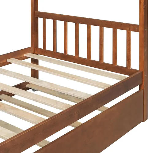 Miniatura 8 de Cama individual de casa con nido para niños, cama individual de madera con techo, marco de cama de plataforma de tamaño individual, cama con dosel
