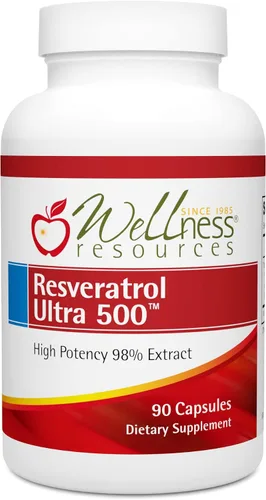 Wellness Resources Resveratrol Ultra 500 - Alta Potencia 98% Trans-Resveratrol 500mg por cápsula (90 cápsulas) - Suplemento de resveratrol bioactivo