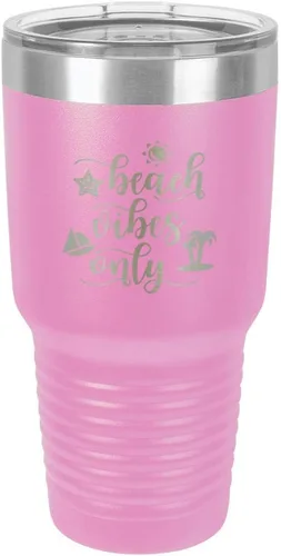 Miniatura 10 de BEACH VIBES ONLY - Vaso negro de 30 onzas con popote y tapa superior deslizante, taza de viaje de acero inoxidable, en comparación con Yeti Rambler