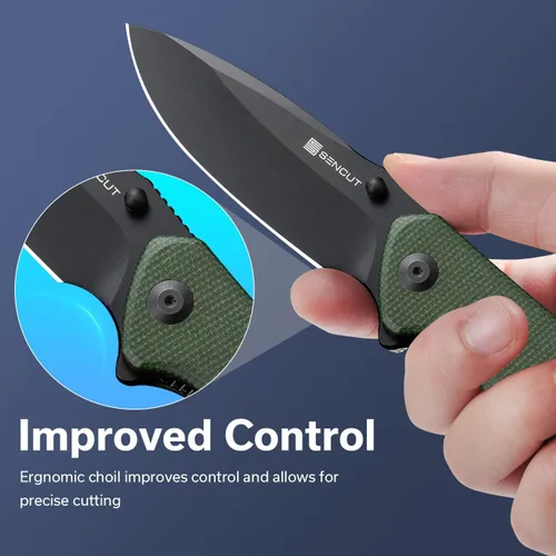 Miniatura 5 de SENCUT Cuchillo de bolsillo para EDC, cuchillo plegable Slashkin, espárrago y abridor de aleta, micarta de lona verde con hoja D2 de 3.48 pulgadas