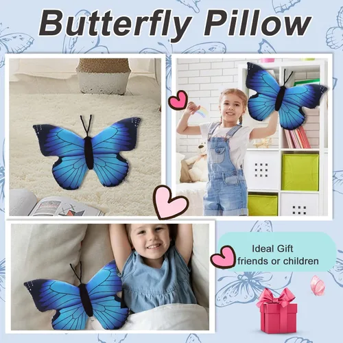 Miniatura 4 de Almohada de mariposa de 15.7 pulgadas, diseño de mariposa azul, juguete de peluche, decoración de regalos para niños