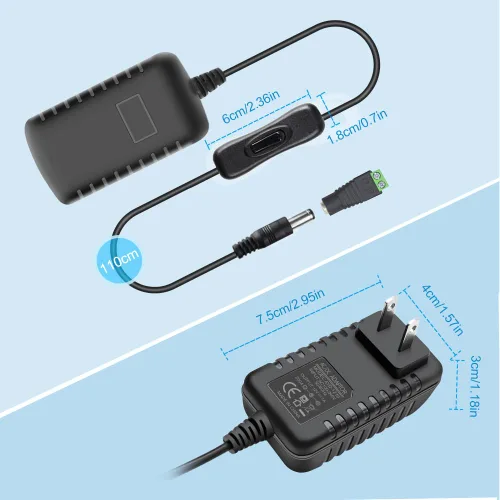 Miniatura 2 de Fuente de alimentación de 12 V, fuente de alimentación de 12 voltios 1A 12 W CC con interruptor de encendido y apagado, adaptador de corriente LED