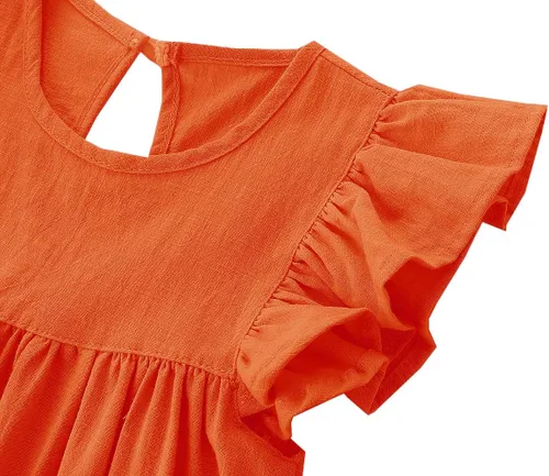 Miniatura 4 de Vestido de verano de algodón y lino con mangas con vuelo, vestido de playa para bebés y niñas pequeñas