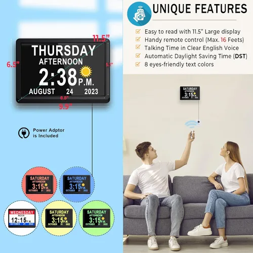 Miniatura 5 de Reloj Digital Extra Grande de 11.5 Pulgadas con 19 Alarmas, Hora Hablada Fuerte, 20 Recordatorios Personalizados, Horario de Verano Automático